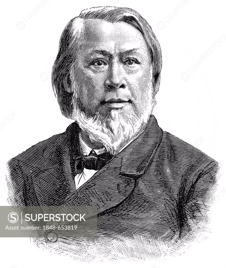Historic drawing, portrait of Johannes Hermann Joseph Verhulst, 1816 - 1891, a Dutch composer and conductor