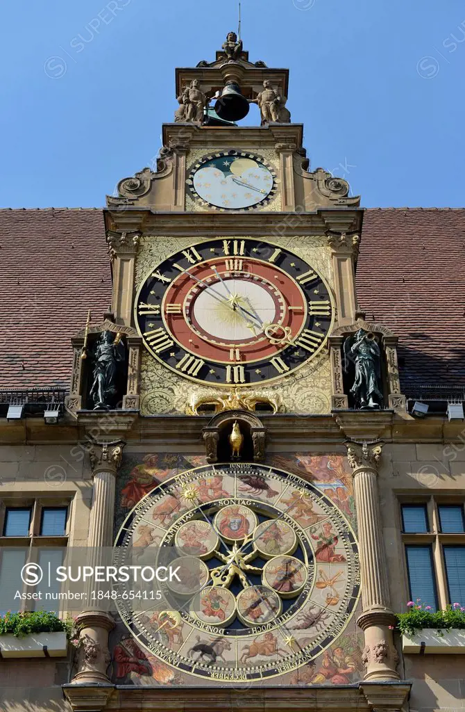 Astronomical clock by Isaac Habrecht, Heilbronn Town Hall, Heilbronn, Baden-Wuerttemberg, Germany, Europe, PublicGround