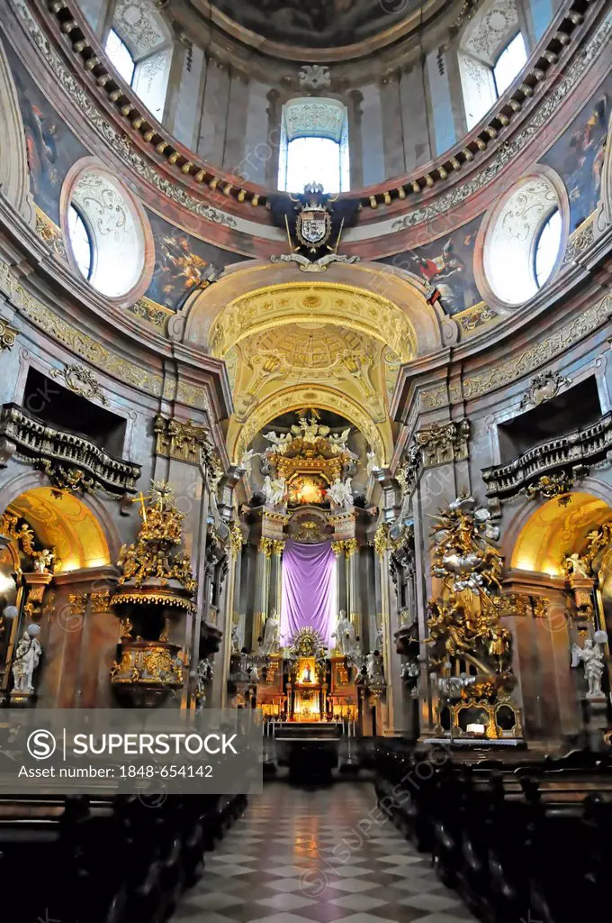 Interior view, church of St. Peter, Peterskirche, completed in 1708, Petersplatz square, Vienna, Austria, Europe
