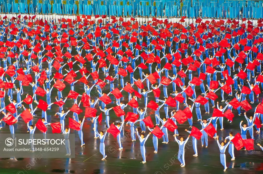 Dancers and acrobats at the Arirang Festival, the North Korean Grand Mass Gymnastics and Artistic Performance, Pyongyang, North Korea, Asia