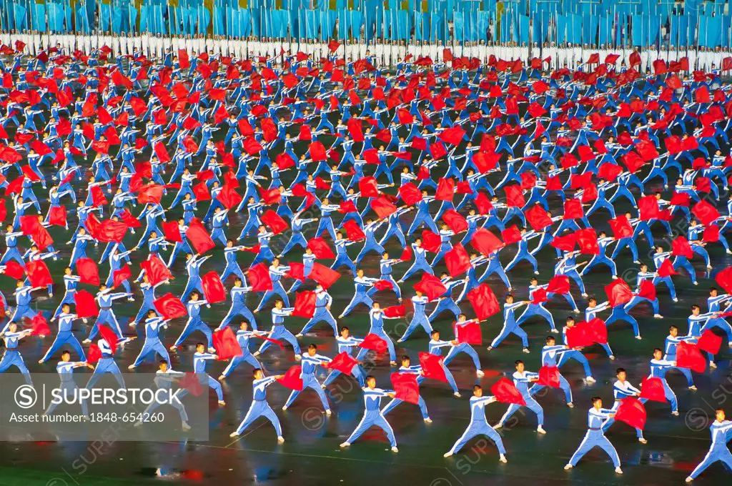Dancers and acrobats at the Arirang Festival, the North Korean Grand Mass Gymnastics and Artistic Performance, Pyongyang, North Korea, Asia