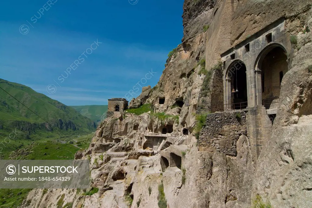 Remains of the Vanis Kvabebi cave monastery, Vani's Caves, Vardzia, Georgia, Middle East