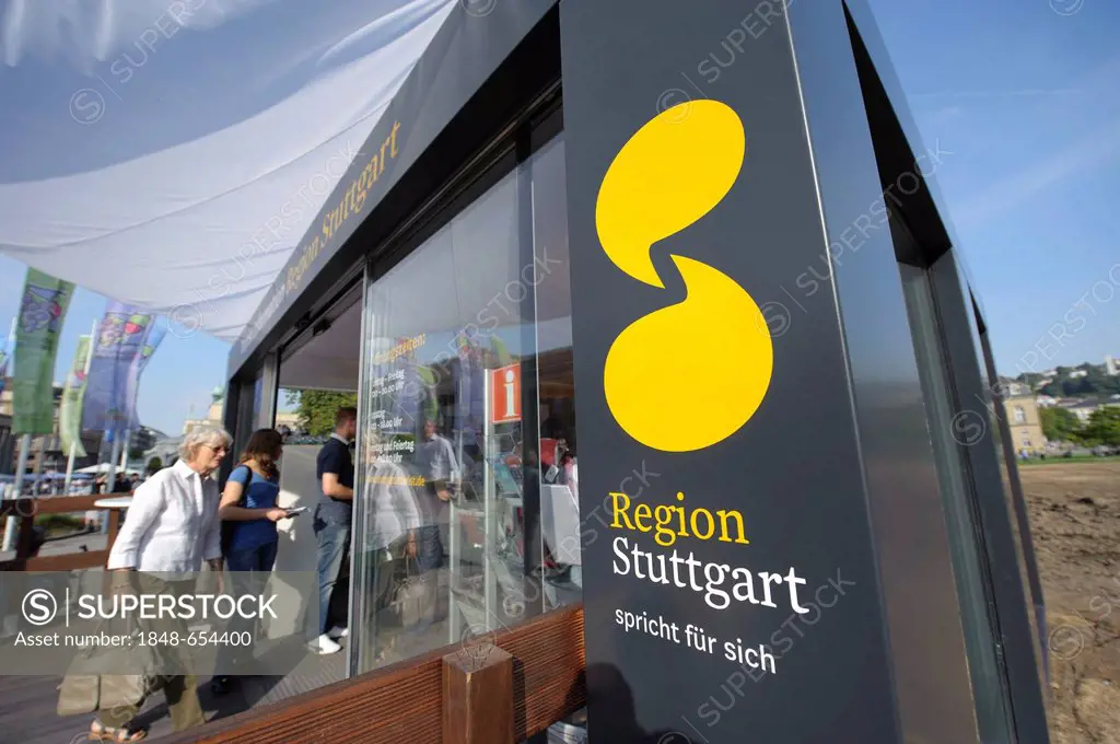Mobile information booth of Stuttgart city marketing, Stuttgart, Baden-Wuerttemberg, Germany, Europe