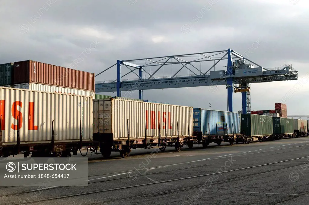 Containers at the Rhine port of Mulhouse, Alsace, France, Europe