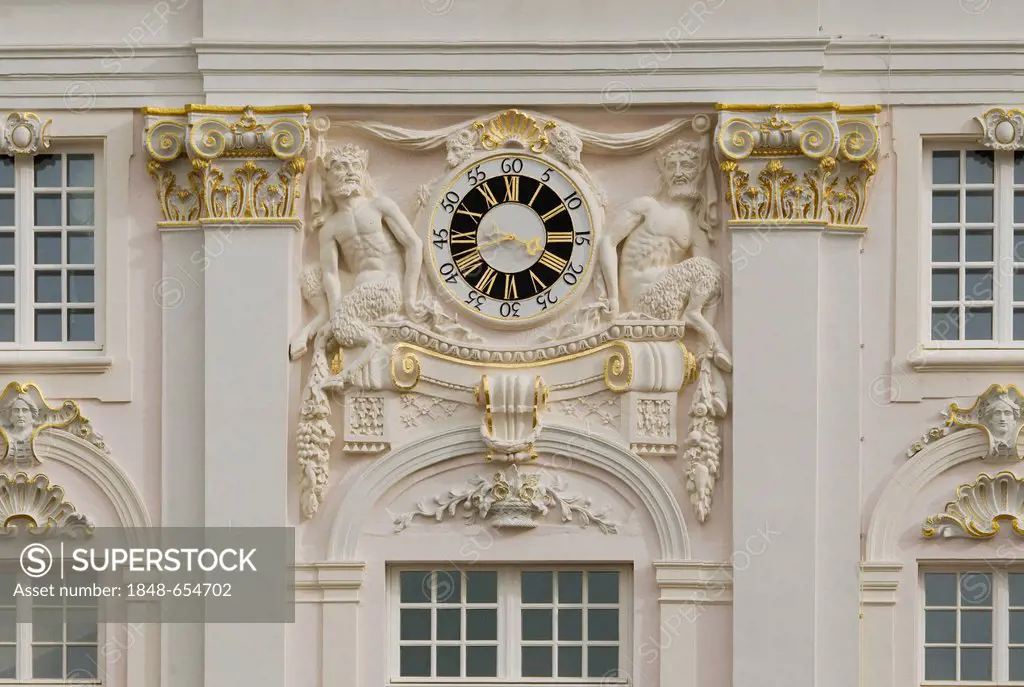 Restored clock at the historic town hall, Bonn, North Rhine-Westphalia, Germany, Europe