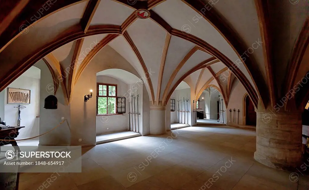 Knights' Hall in Burg Lauenstein castle, Lauenstein district, Ludwigsstadt, Kronach county, Upper Franconia, Bavaria, Germany, Europe
