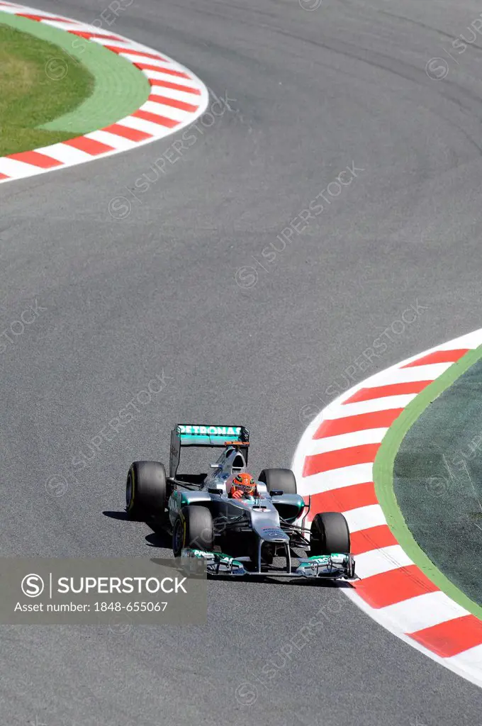 Michael Schumacher, GER, driving the Mercedes GP W03, 2012 Formula 1 season, Spanish Grand Prix at the Circuit de Catalunya race track in Montmelo, Sp...