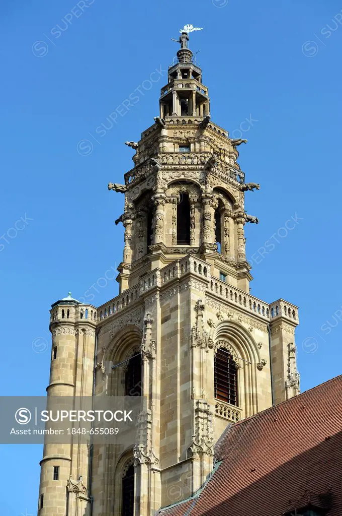 West tower or Kiliansturm tower by Hans Schweiner, octagonal tower with exterior spiral staircase, important Renaissance building, Protestant church o...