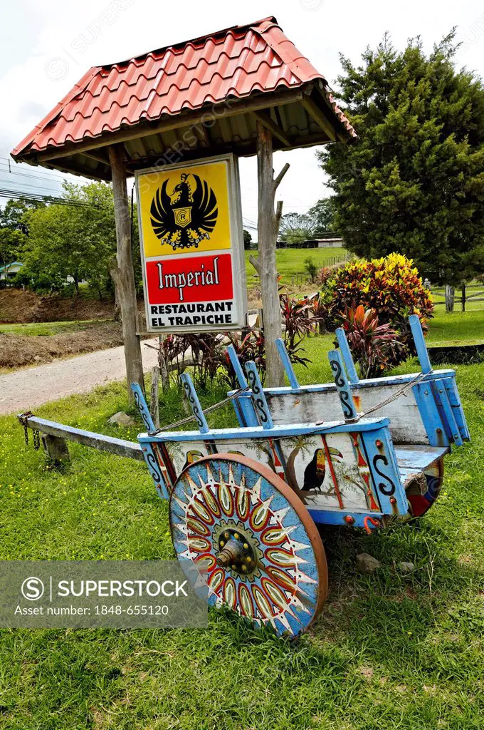 Typical colourful oxcart, Monteverde, Alajuela province, Costa Rica, Central America