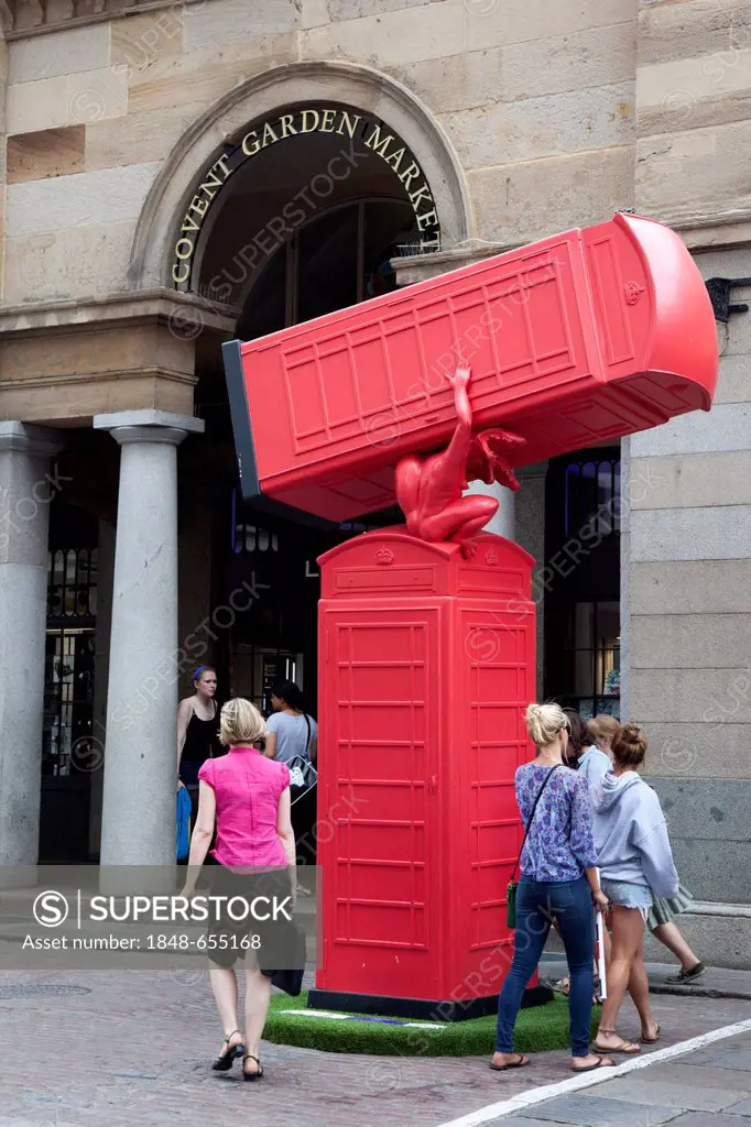 BT ArtBox, telephone booth art project, T for Telephone designed by David Mach in Covent Garden, London, England, United Kingdom, Europe