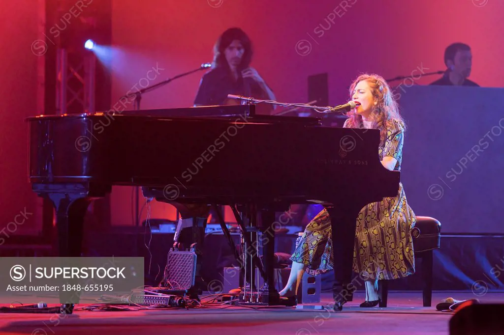 The Russian-American singer and pianist Regina Spektor live in the concert hall of the KKL at the Blue Balls Festival in Lucerne, Switzerland, Europe