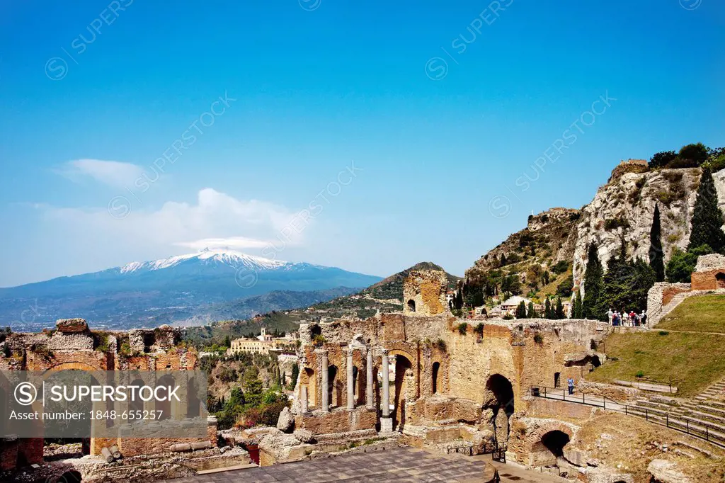 Teatro Greco, Etna, Taormina, Sicily, Italy, Europe