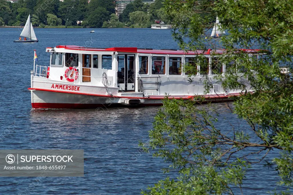 Passenger ship, Outer Alster Lake, lake Aussenalster, Hamburg, Germany, Europe, PublicGround