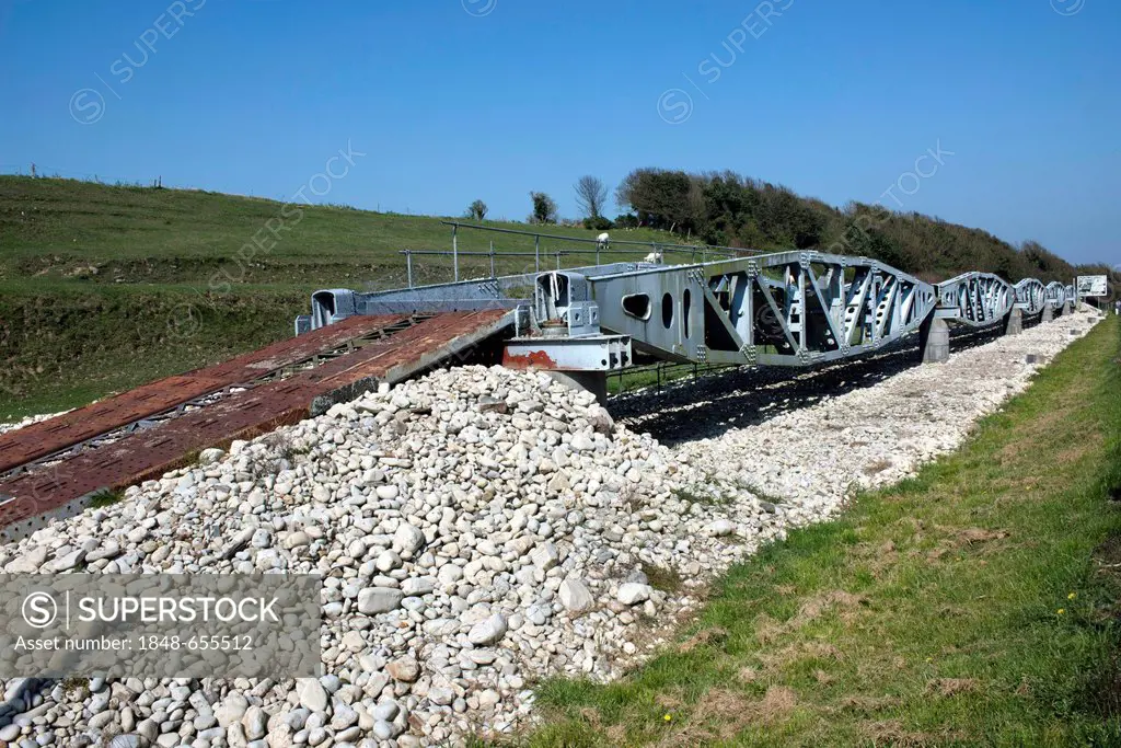 Landing bridge of the U.S. Army at Omaha Beach, reconsruction, Vierville-sur-Mer, Normandy, France, Europe