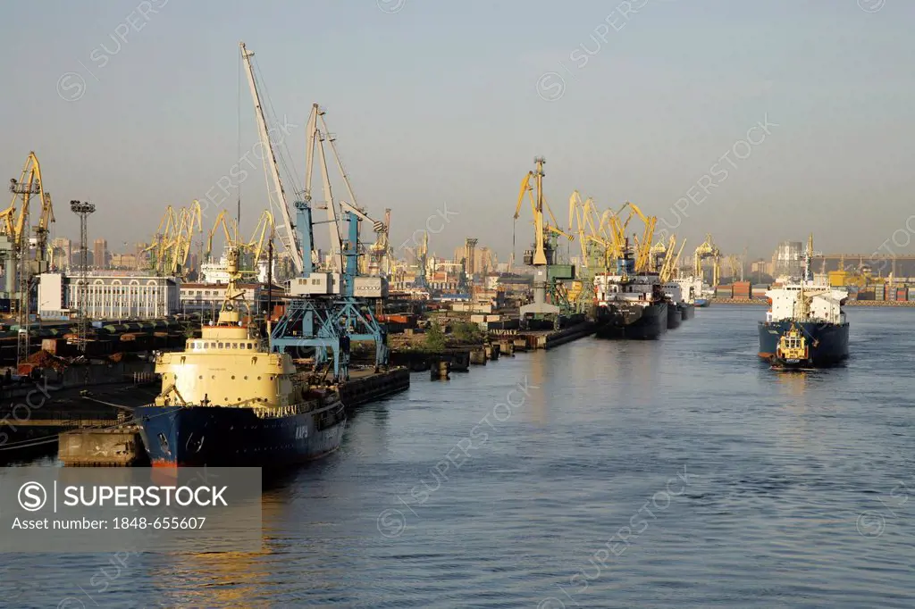 Ships, containers, port, St. Petersburg, Russia, Eurasia