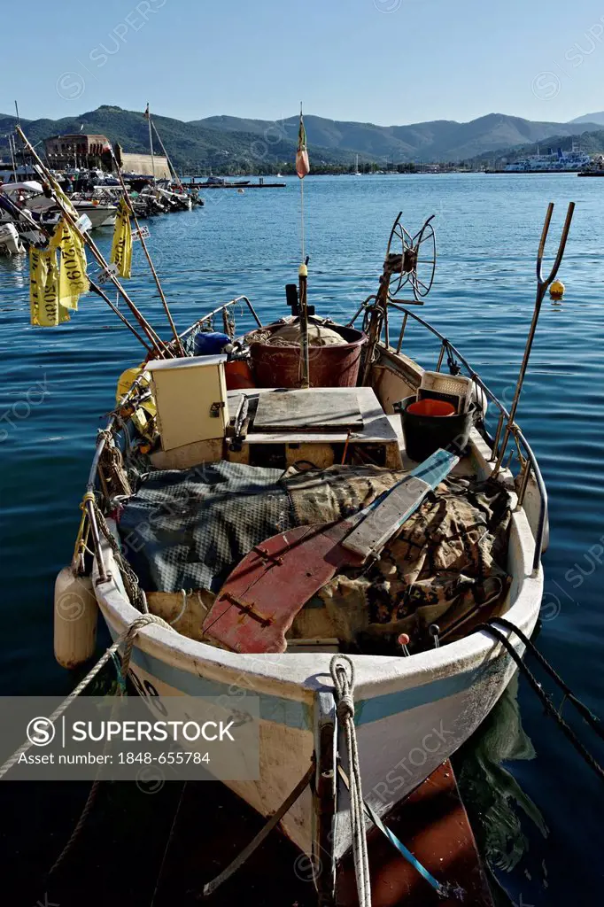Small fishing boat in Portoferraio, Elba, Tuscany, Italy, Europe