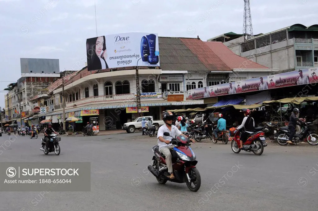 Market square in Battambang, Cambodia, Asia