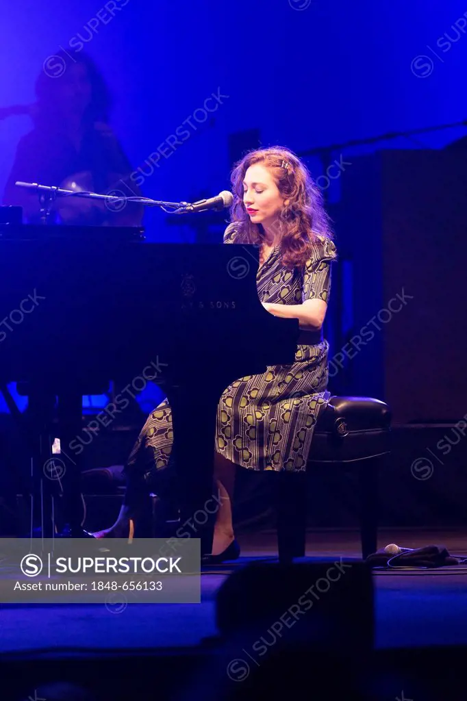 The Russian-American singer and pianist Regina Spektor live in the concert hall of the KKL at the Blue Balls Festival in Lucerne, Switzerland, Europe