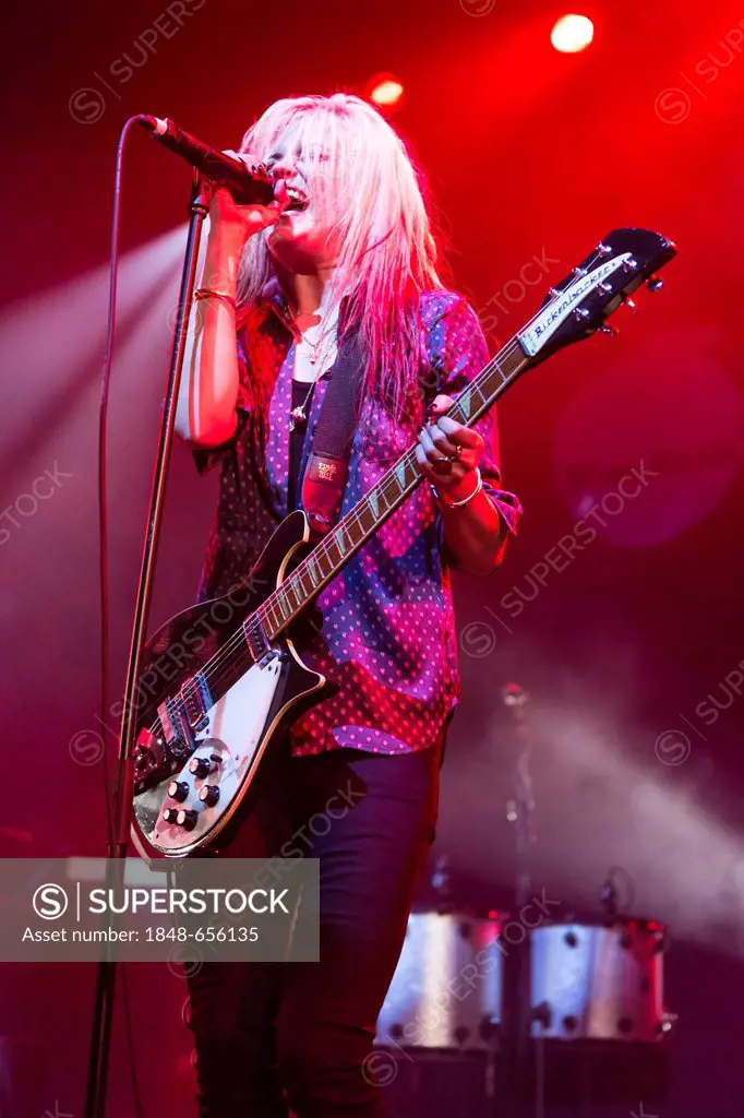 Singer Alison Mosshart of the Anglo-American rock band The Kills performing live at Luzernersaal of the KKL during the Blue Balls Festival, Lucerne, S...
