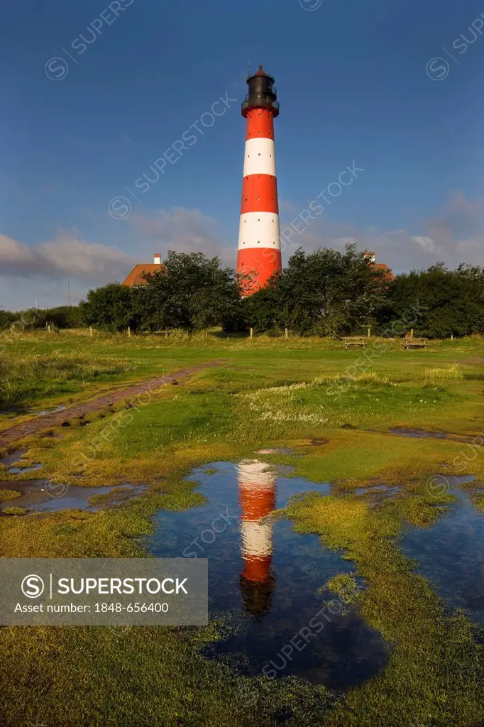 Lighthouse Westerheversand, Westerhever, North Sea, North Friesland, Schleswig-Holstein, northern Germany, Germany, Europe
