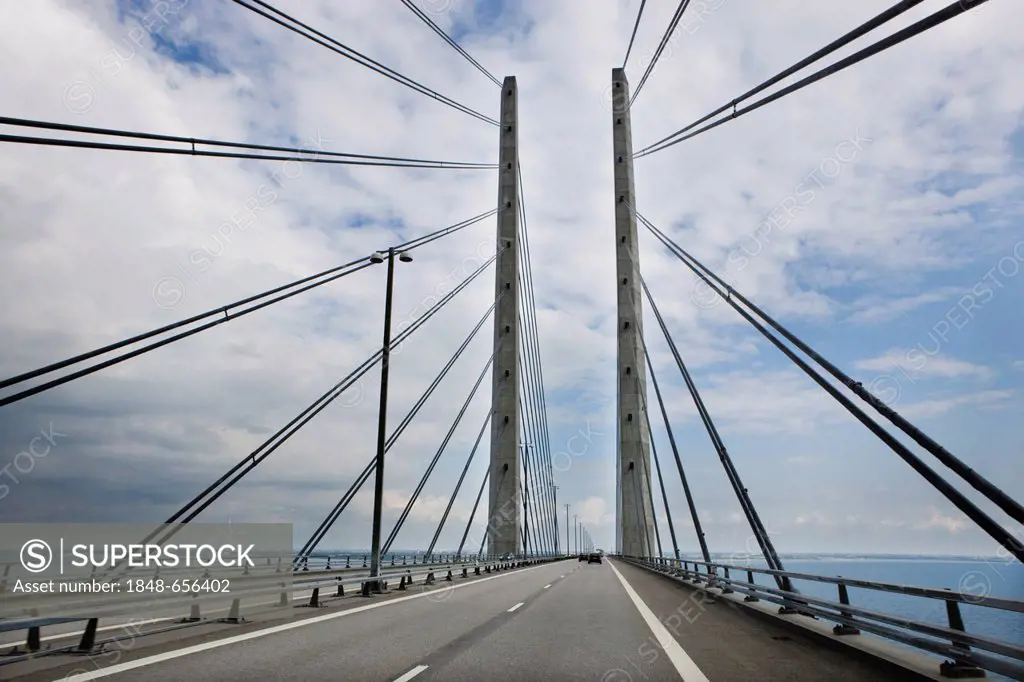 The Øresund or Oeresund Bridge between Denmark and Sweden, Europe