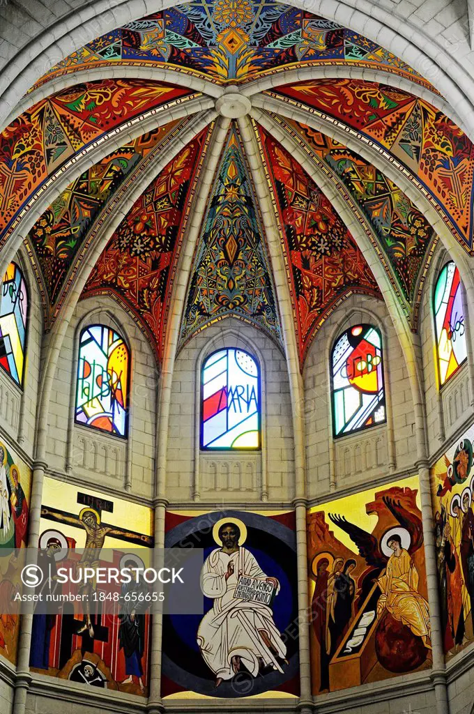 Interior view, dome, Catedral de Nuestra Senora de la Almudena, Santa Maria la Real de La Almudena, Almudena Cathedral, Madrid, Spain, Europe