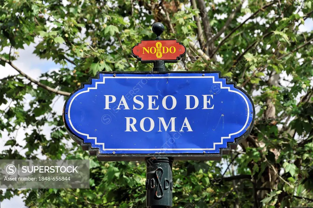 Street sign Paseo de Roma, Seville, Andalusia, Spain, Europe