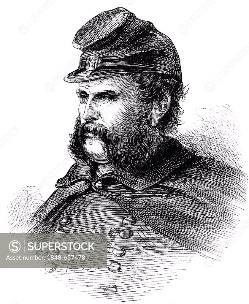 Historical drawing, US-American history, 19th century, portrait of Ambrose Everett Burnside, 1824 - 1881, a general of the U.S. Army during the Americ...
