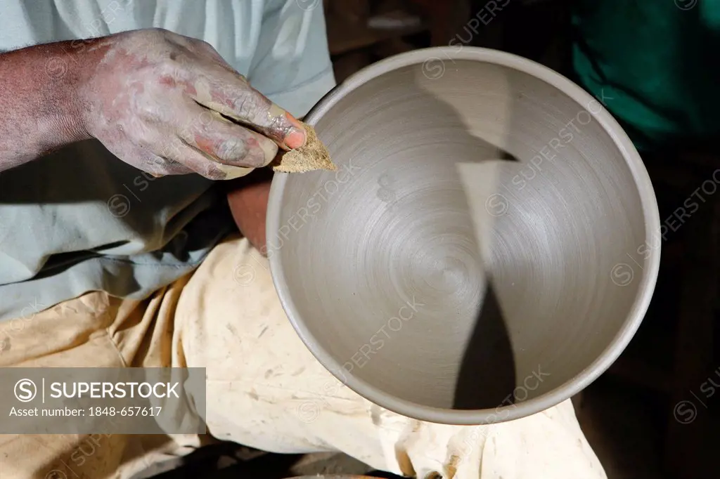 Production of pottery at a potter's wheel, Bamessing, Cameroon, Africa