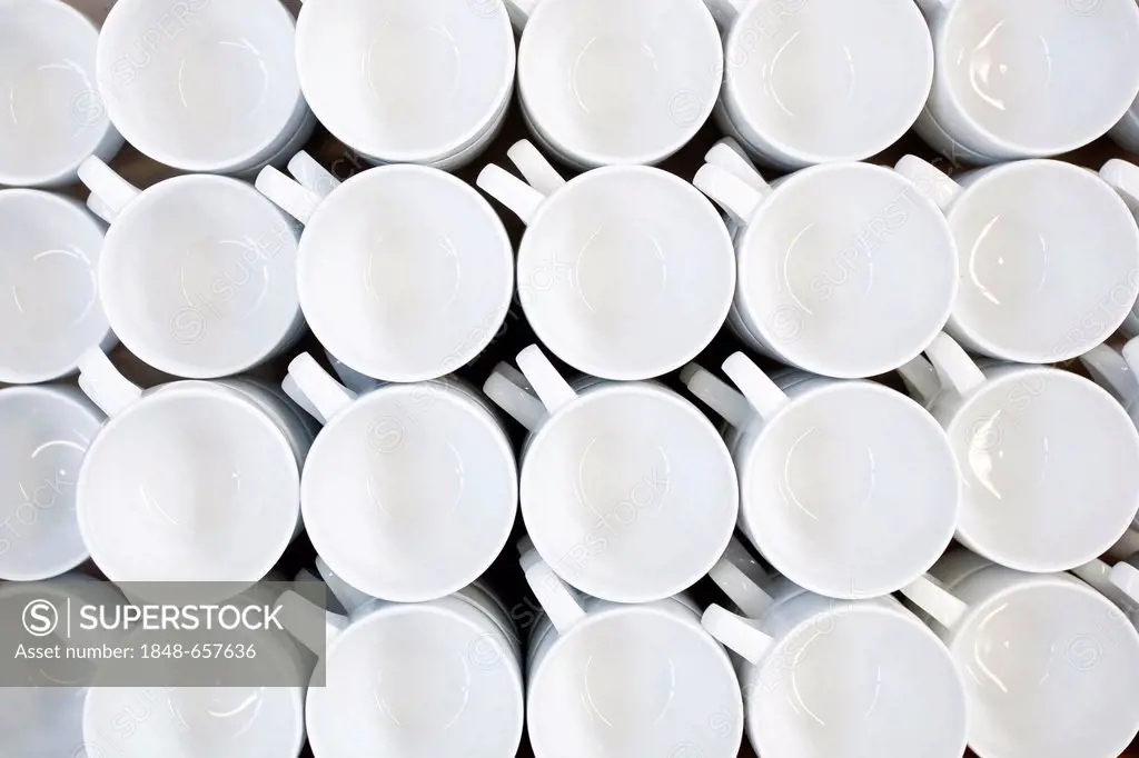 Coffee mugs from Rosenthal in the production of tableware at the porcelain manufacturer Rosenthal GmbH, Speichersdorf, Bavaria, Germany, Europe