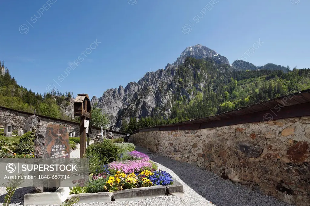 Mountaineers' cemetery in Johnsbach, Gesaeuse, Ennstal Alps, Upper Styria, Styria, Austria, Europe,