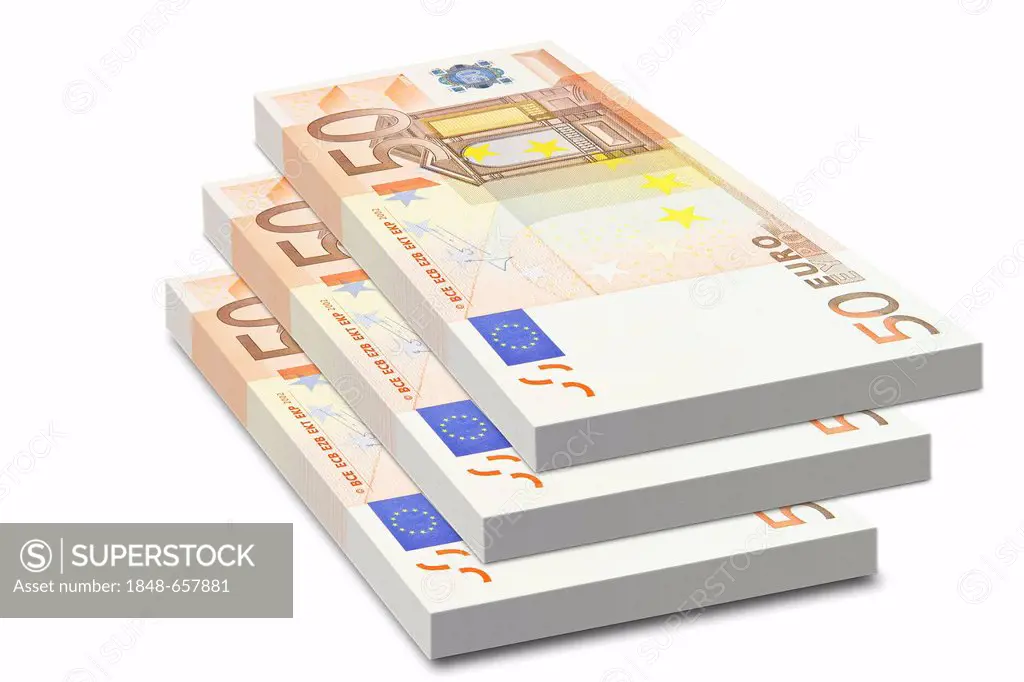 Bundles of 50 euro banknotes