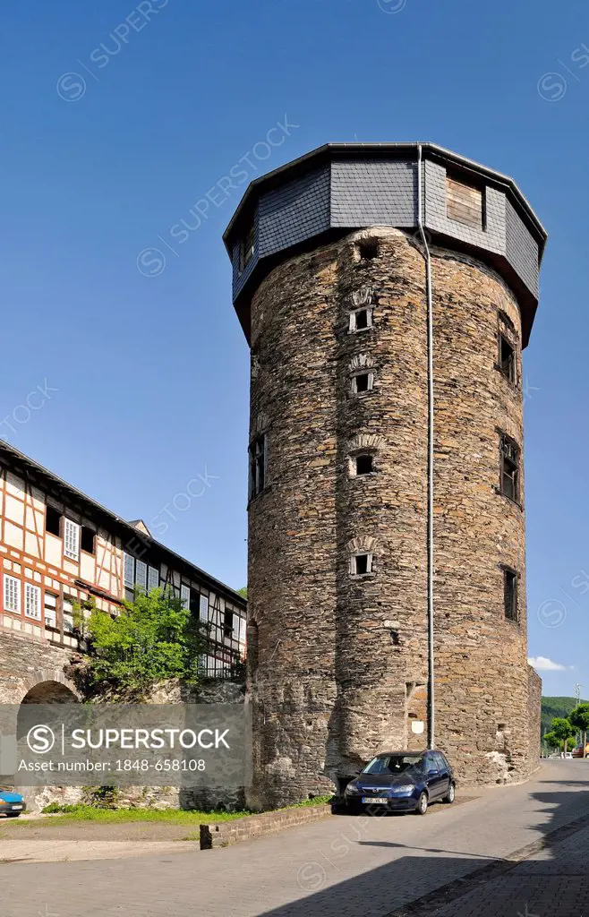 Dicker Turm tower, Kaub, Upper Middle Rhine Valley, a UNESCO World Heritage Site, Rhineland-Palatinate, Germany, Europe