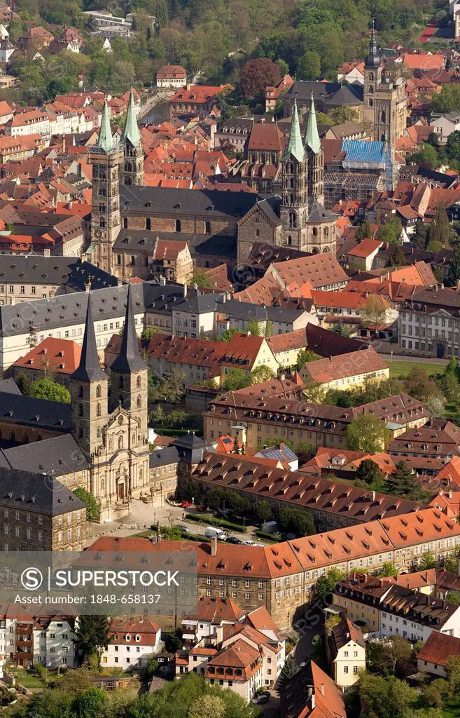 Aerial view, St. Michael's Church, Bamberg, Upper Franconia, Bavaria, Germany, Europe