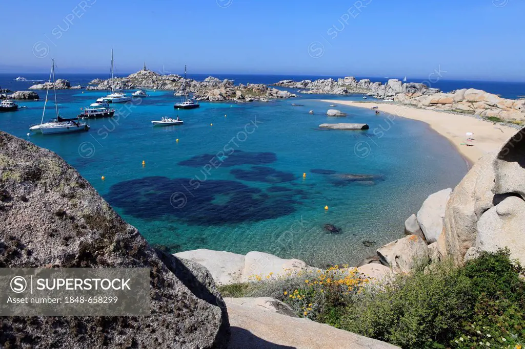 Ships at anchor, Lavezzi Islands Nature Reserve, southern Corsica, Corsica, France, Europe