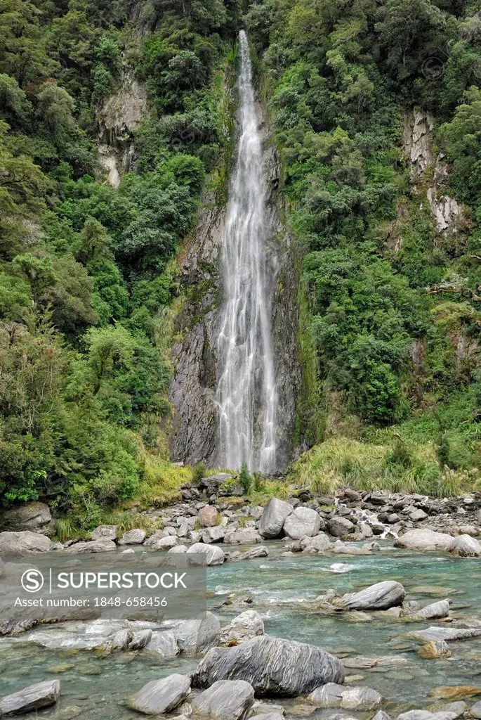 Thunder Creek Falls, Highway 6, South Island, New Zealand