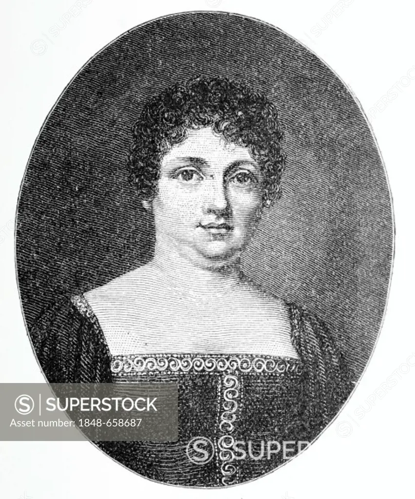 Christiane Vulpius, Goethe's wife, historical illustration in Deutsche Literaturgeschichte or German literature from 1885