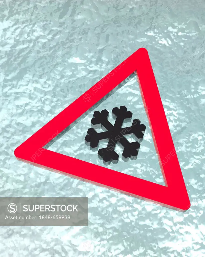 Traffic warning sign for snow and icy roads, symbolic image for the mandatory use of winter tyres