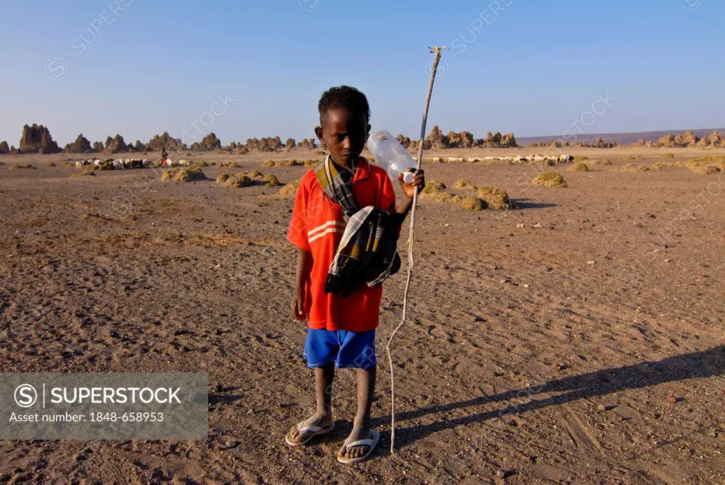 Afar bedouin boy on Lake Abbe, Djibouti, East Africa, Africa