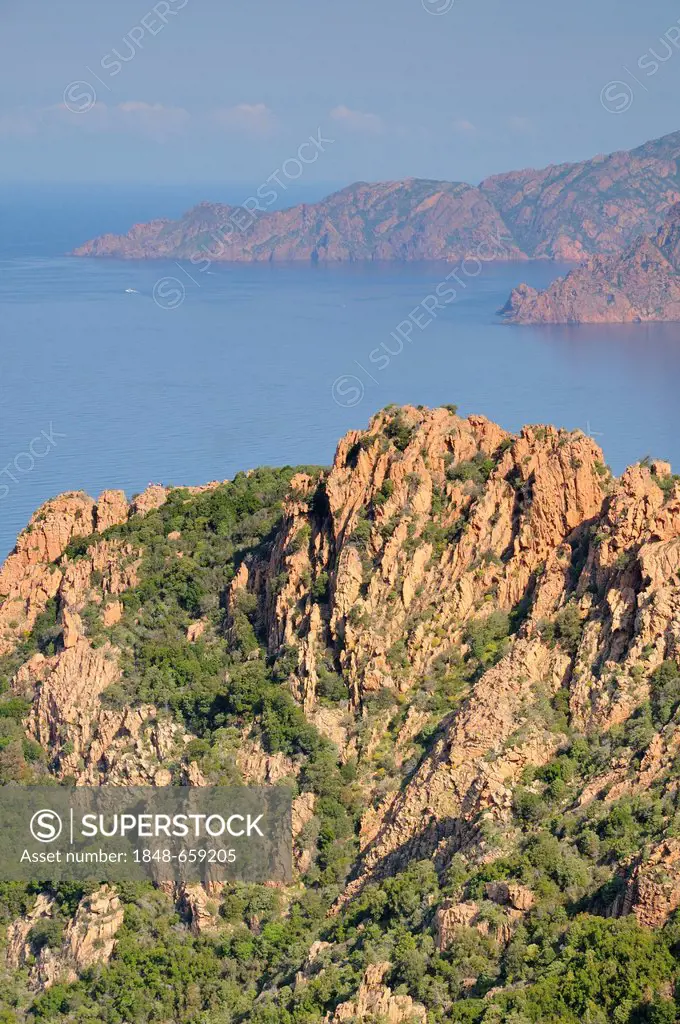 Calanche, rocky landscape on the west coast of Corsica, France, Europe