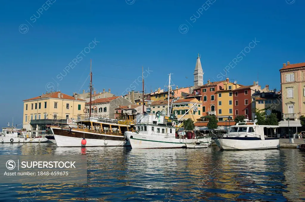Boats in the harbour of Rovinj, Istria, Croatia, Europe