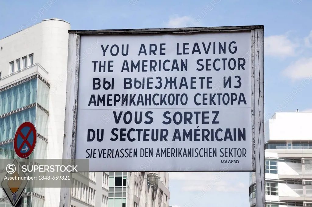 Sign at Checkpoint Charlie, Berlin, Germany, Europe