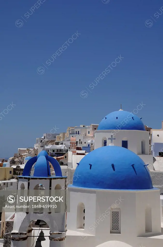 Domes, churches, Fira, Santorini, volcanic island, Greece, Europe, PublicGround