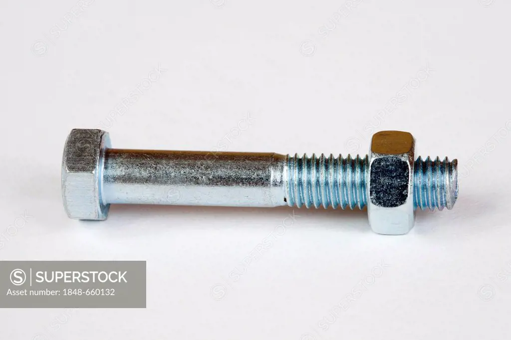 Machine screw with a hex head, nut