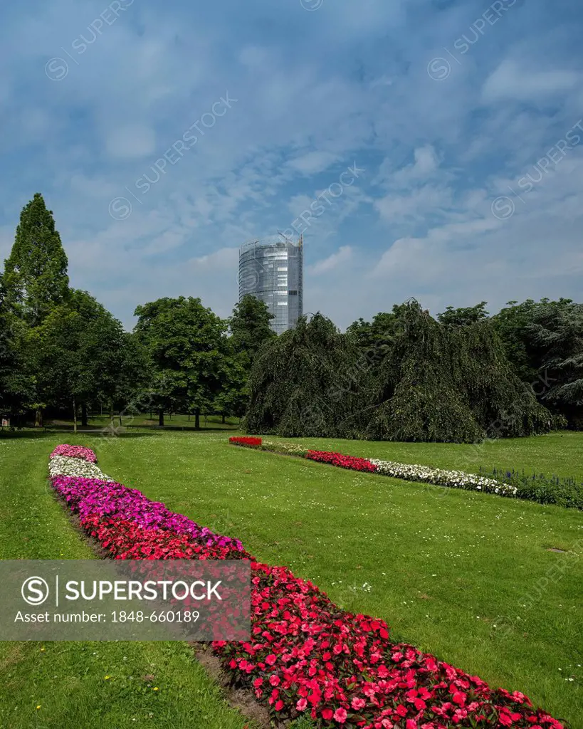 View from the leisure park to the Posttower, Bonn, North Rhine-Westphalia, Germany, Europe