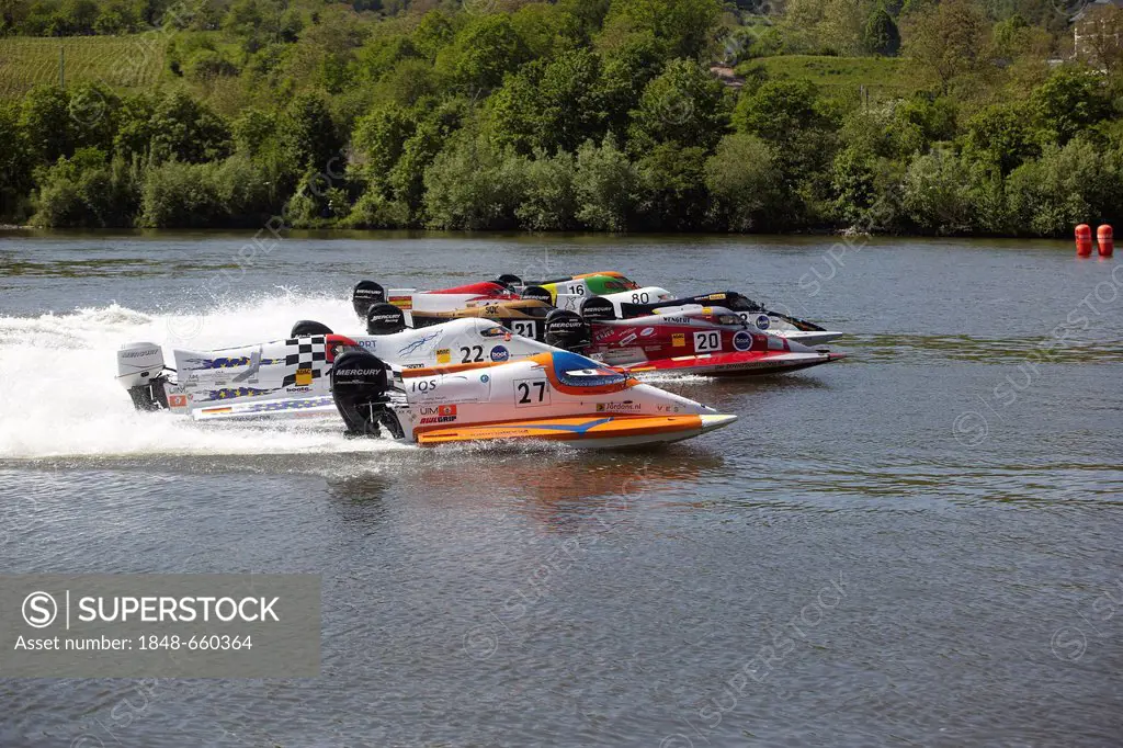 ADAC, German automobile club, motor boat race on the Moselle River near Brodenbach, Rhineland-Palatinate, Germany, Europe