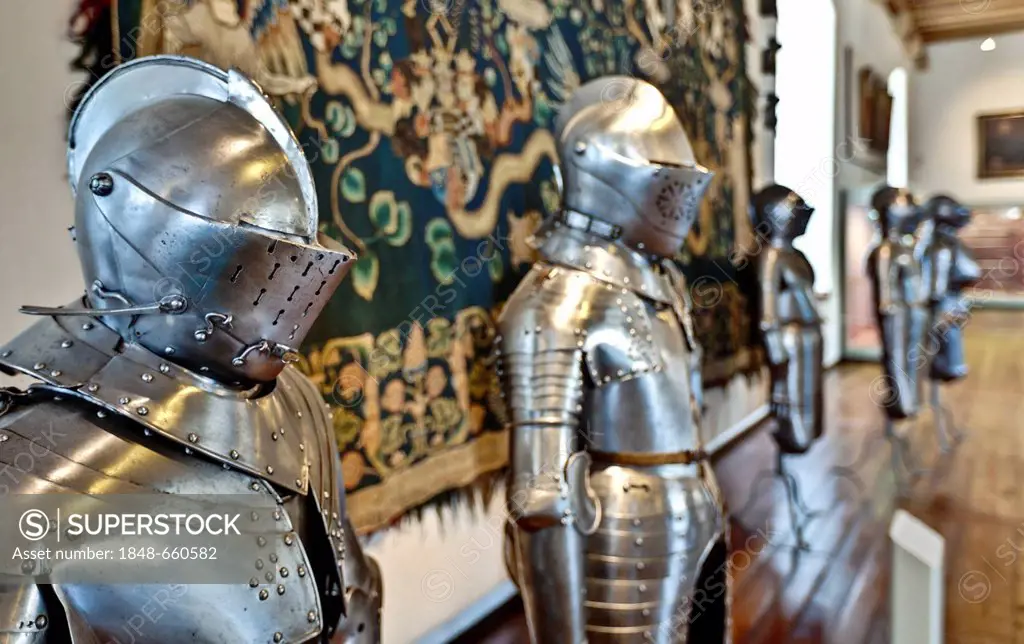 Knights' armours, weapons and art museum in the Veste Coburg castle, Coburg, Upper Franconia, Franconia, Bavaria, Germany, Europe