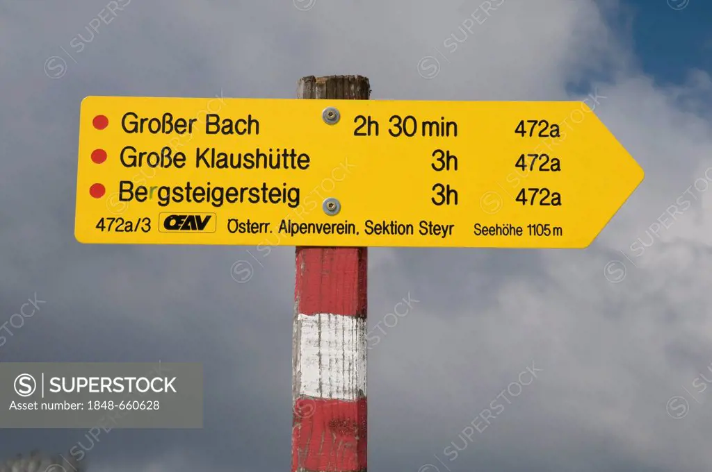 Signpost in the Kalkalpen National Park, Upper Austria, Europe