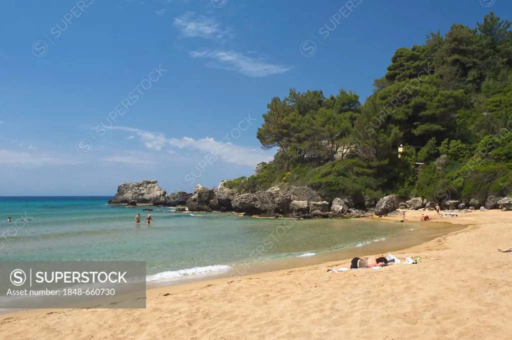 Golden Beach in Glifada, Corfu, Ionian Islands, Greece, Europe