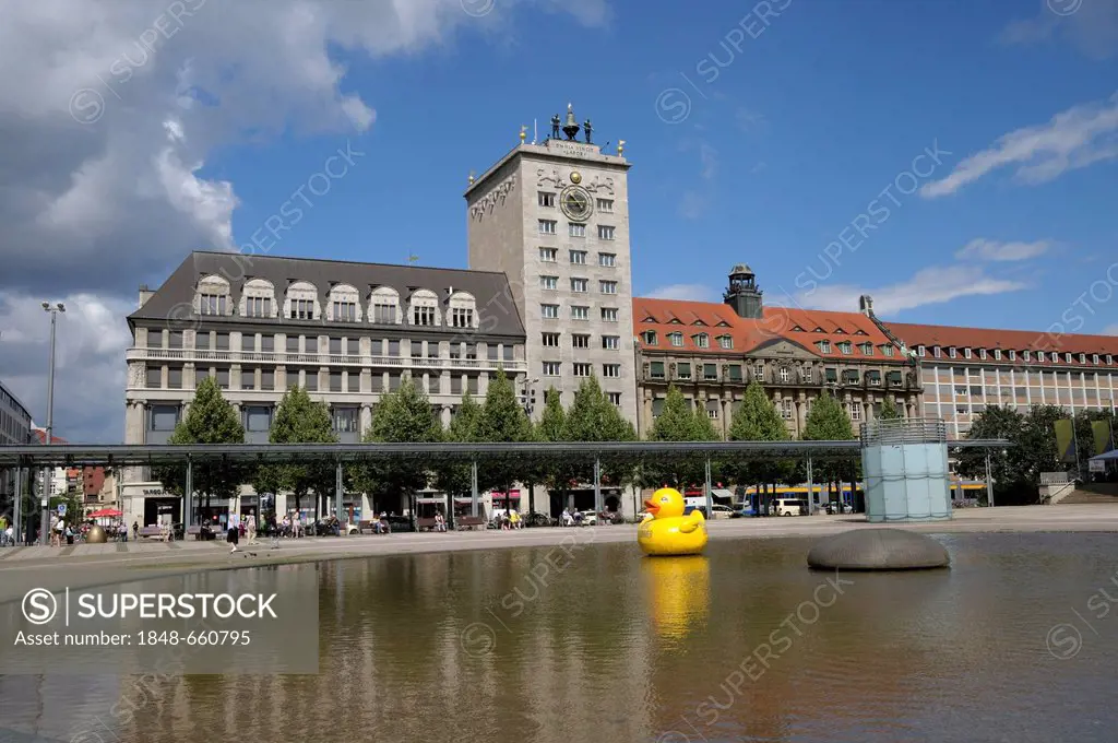 Krochhochhaus high-rise building, Augustusplatz square, Leipzig, Saxony, Germany, Europe